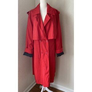 New York Harbor Petite 14 Full Length Red Trench Rain Coat w Polka Dots